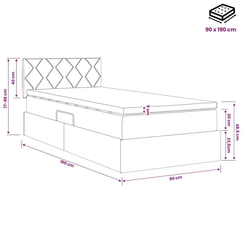 LED saugojimo lova su čiužiniu Mėlyna 90 x 190 cm Audinys