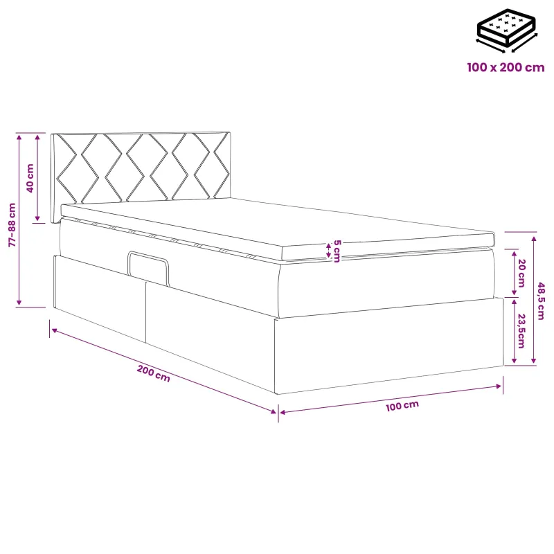 LED saugojimo lova su čiužiniu Juoda 100 x 200 cm Audinys