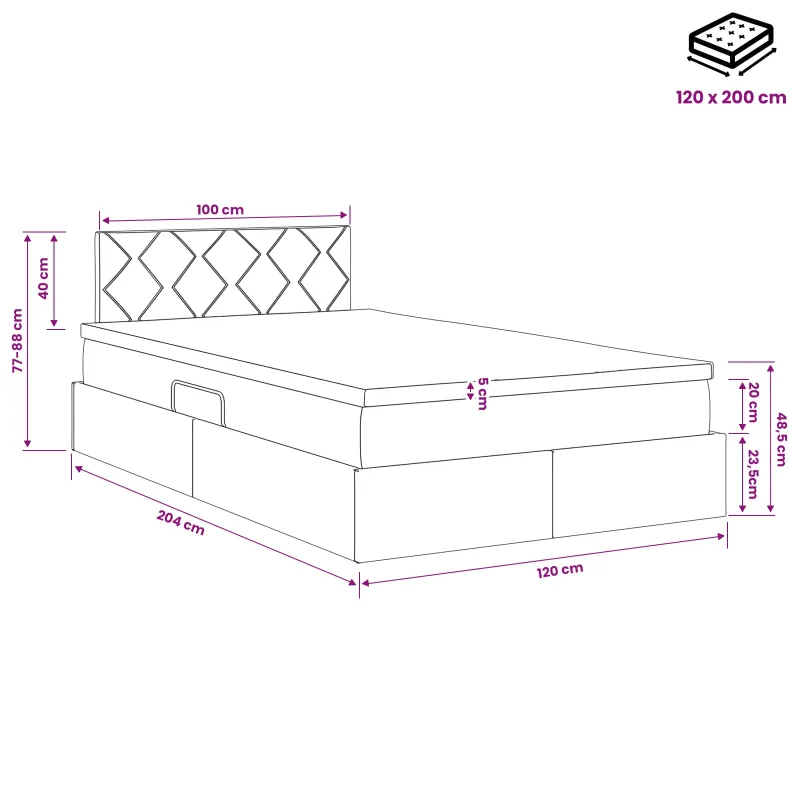 LED saugojimo lova su čiužiniu Tamsiai pilka 120 x 200 cm