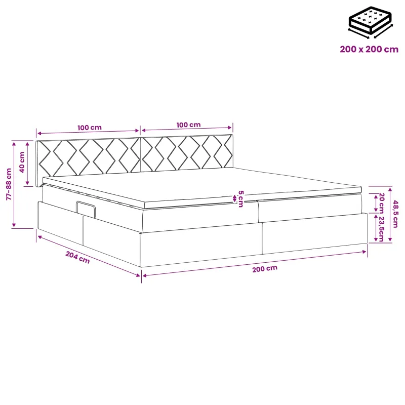 LED saugojimo lova su čiužiniu Juoda 200 x 200 cm Audinys