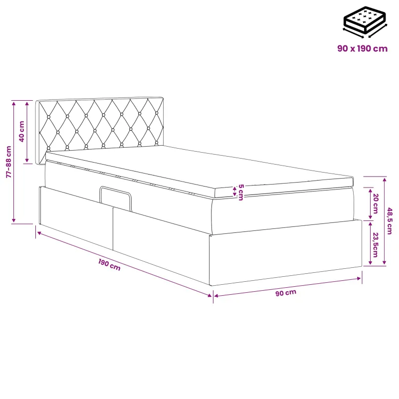 LED saugojimo lova su čiužiniu Tamsiai mėlyna 90 x 190 cm