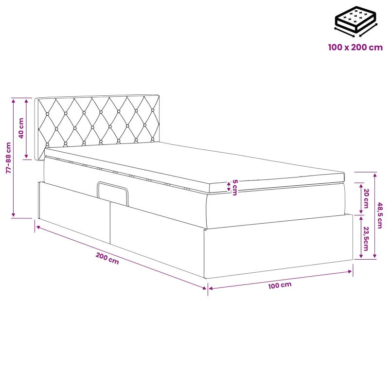 LED saugojimo lova su čiužiniu Tamsiai pilka 100 x 200 cm
