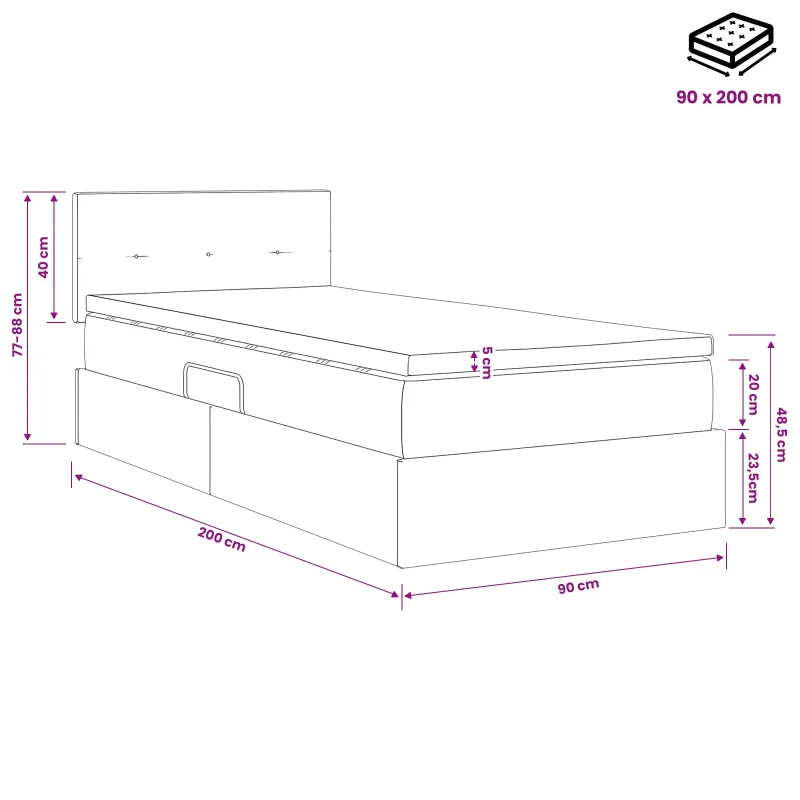 LED saugojimo lova su čiužiniu Šviesiai pilka 90 x 200 cm
