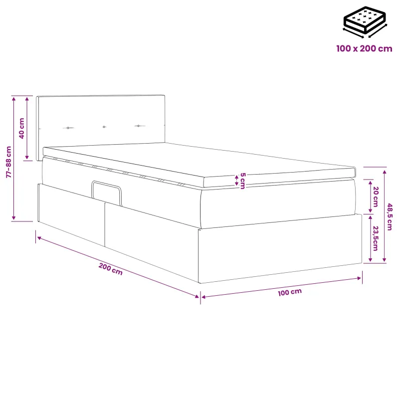 LED saugojimo lova su čiužiniu Šviesiai pilka 100 x 200 cm