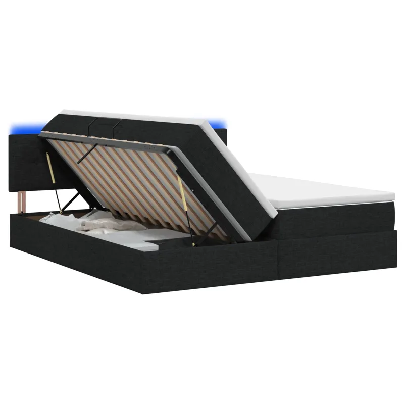 LED saugojimo lova su čiužiniu Juoda 180 x 200 cm Audinys