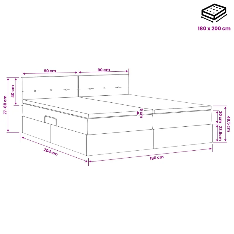 LED saugojimo lova su čiužiniu Juoda 180 x 200 cm Audinys