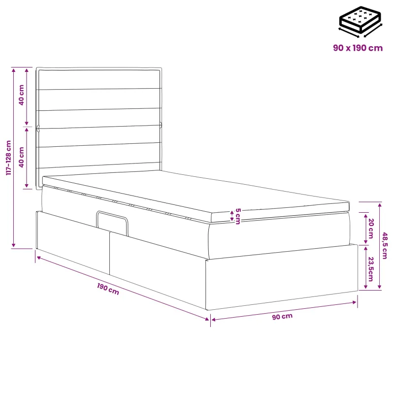 LED saugojimo lova su čiužiniu Juoda 90 x 190 cm Audinys