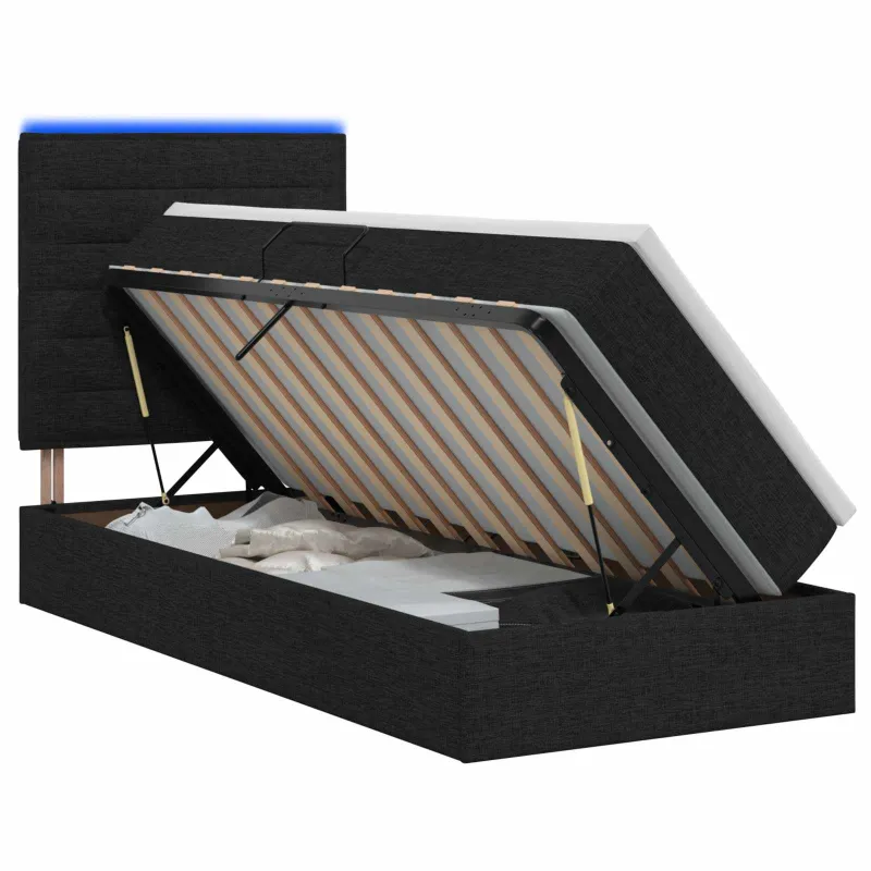 LED saugojimo lova su čiužiniu Juoda 90 x 200 cm Audinys