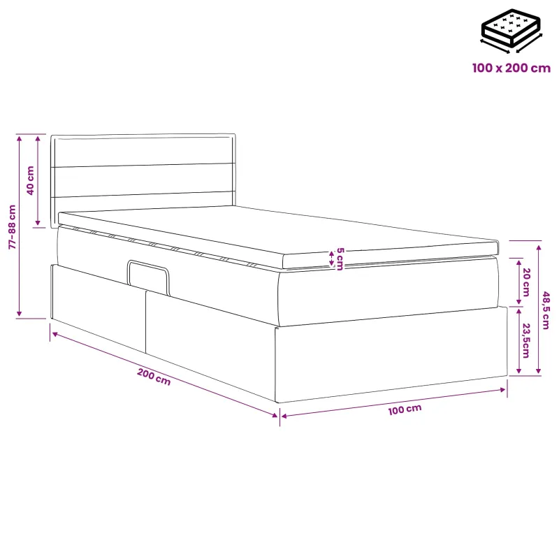 LED saugojimo lova su čiužiniu Kreminė 100 x 200 cm Audinys