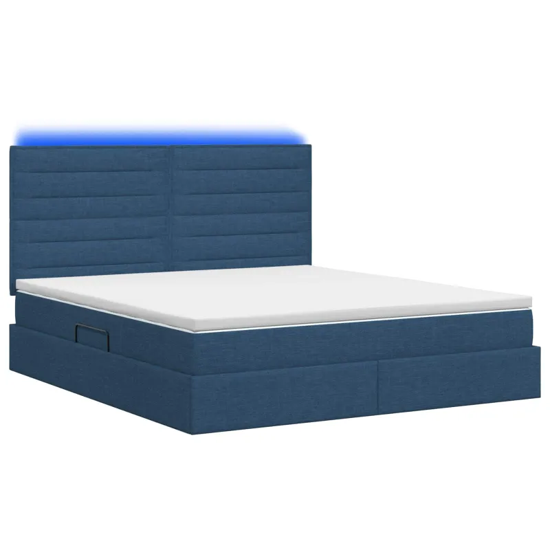LED saugojimo lova su čiužiniu Mėlyna 140 x 200 cm Audinys