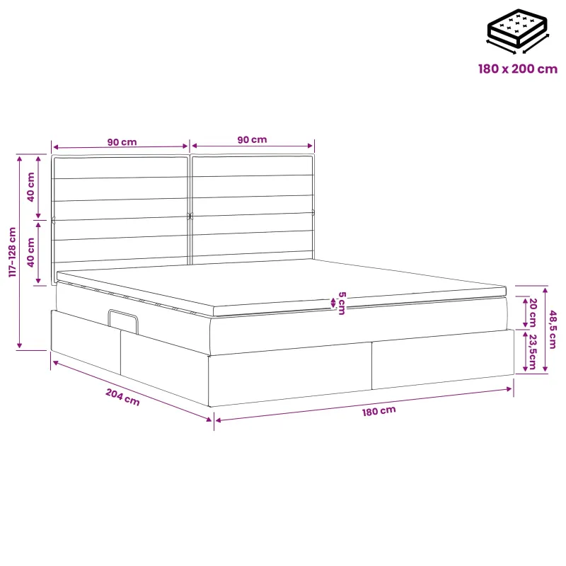 LED saugojimo lova su čiužiniu Juoda 180 x 200 cm Audinys