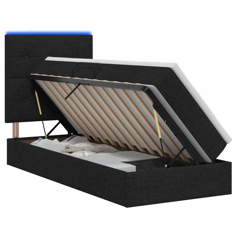 LED saugojimo lova su čiužiniu Juoda 90 x 200 cm Audinys