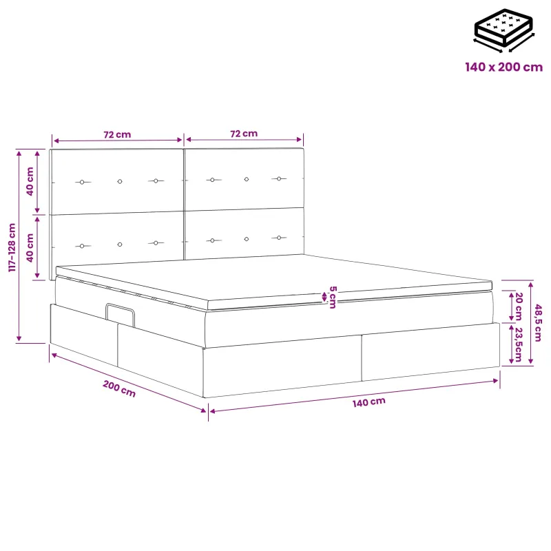 LED saugojimo lova su čiužiniu Taupe 140 x 200 cm Audinys