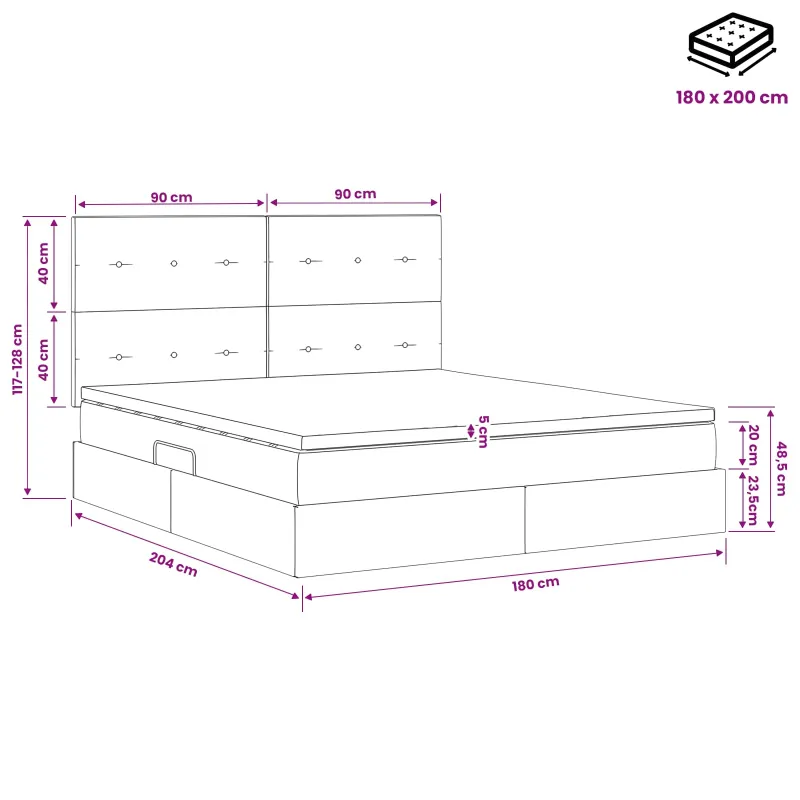 LED saugojimo lova su čiužiniu Juoda 180 x 200 cm Audinys