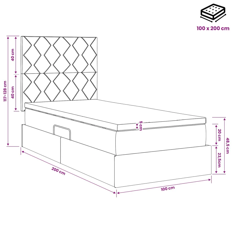 LED saugojimo lova su čiužiniu Mėlyna 100 x 200 cm Audinys