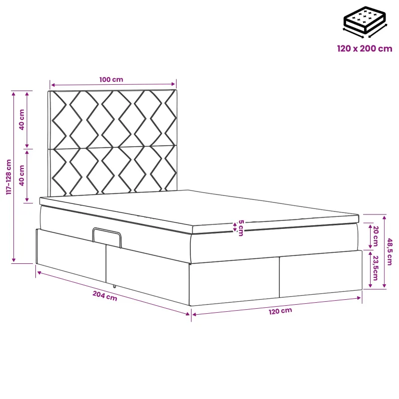 LED saugojimo lova su čiužiniu Juoda 120 x 200 cm Audinys