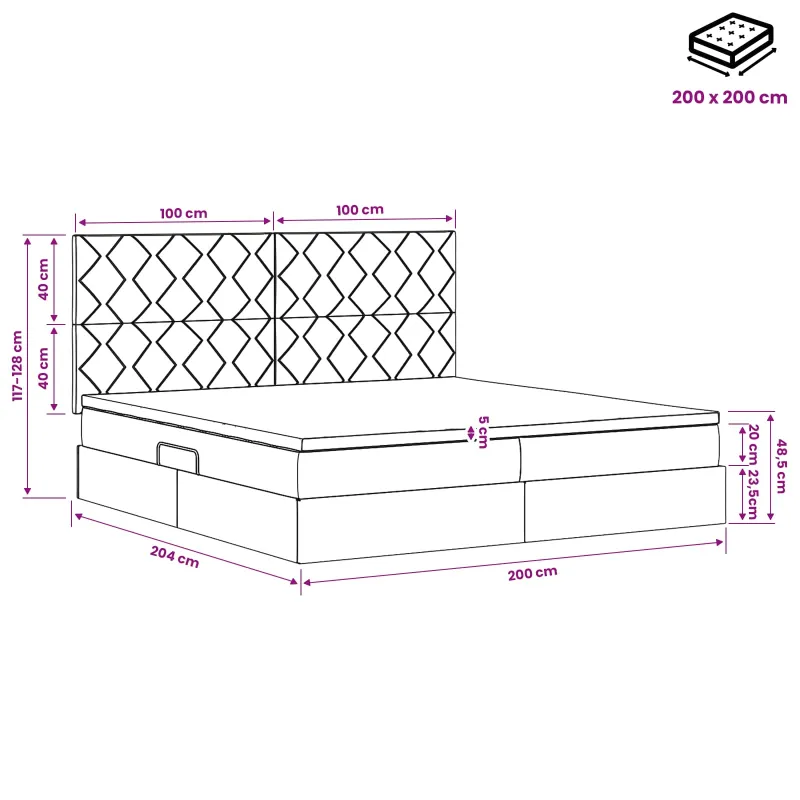LED saugojimo lova su čiužiniu Šviesiai pilka 200 x 200 cm