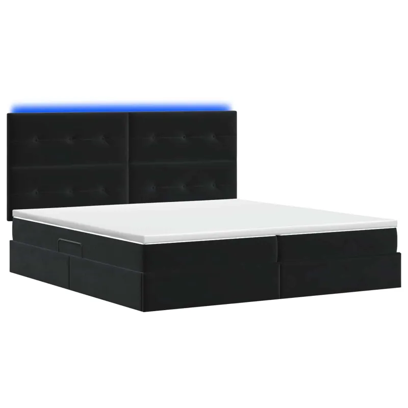 LED saugojimo lova su čiužiniu Juoda 200 x 200 cm Aksomas