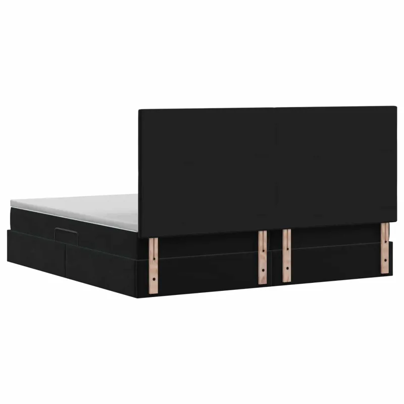 LED saugojimo lova su čiužiniu Juoda 200 x 200 cm Aksomas