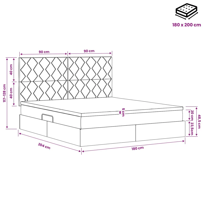 LED saugojimo lova su čiužiniu Tamsiai mėlyna 180 x 200 cm