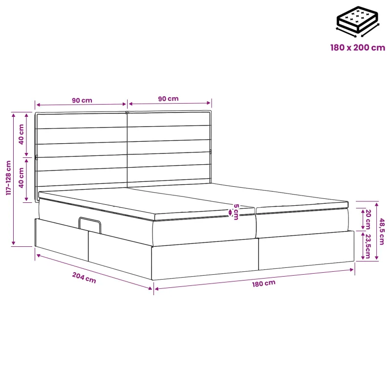 LED saugojimo lova su čiužiniu Juoda 180 x 200 cm Audinys