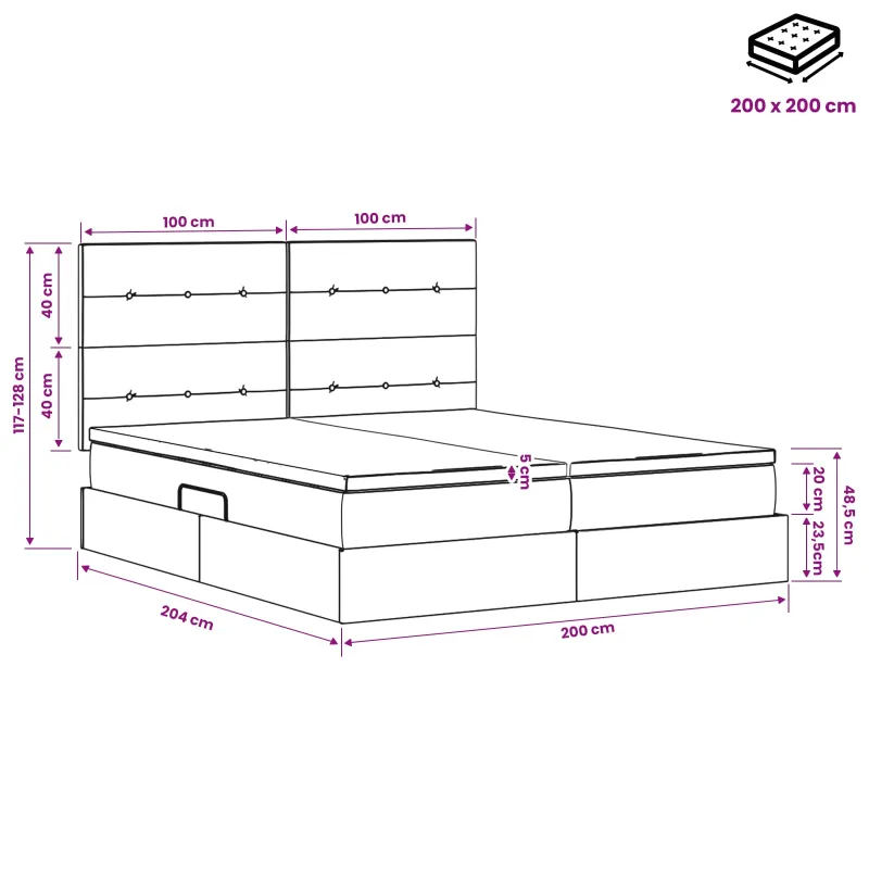 LED saugojimo lova su čiužiniu Šviesiai pilka 200 x 200 cm