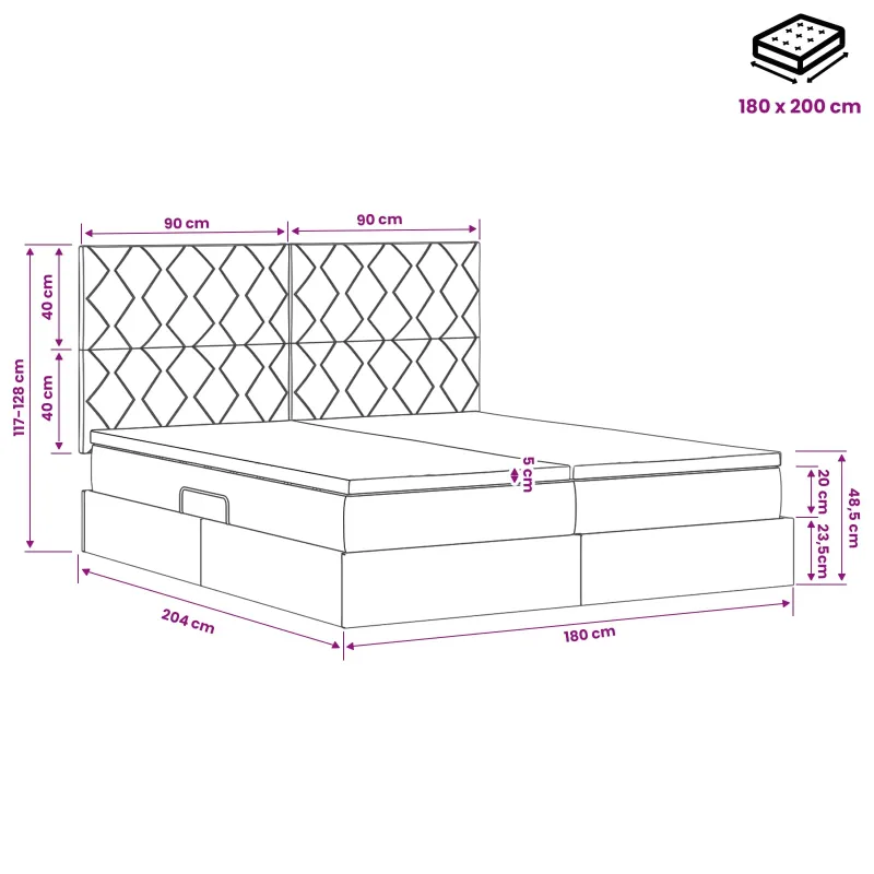 LED saugojimo lova su čiužiniu Tamsiai mėlyna 180 x 200 cm