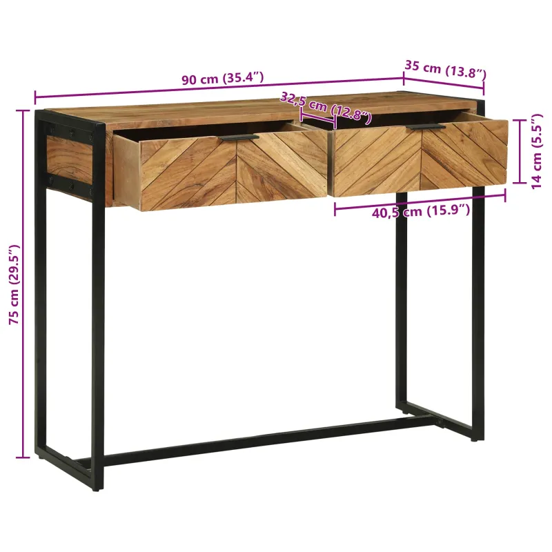 Konsolinis stalas Ruda 90 x 35 x 75 cm Kietos akacijos mediena