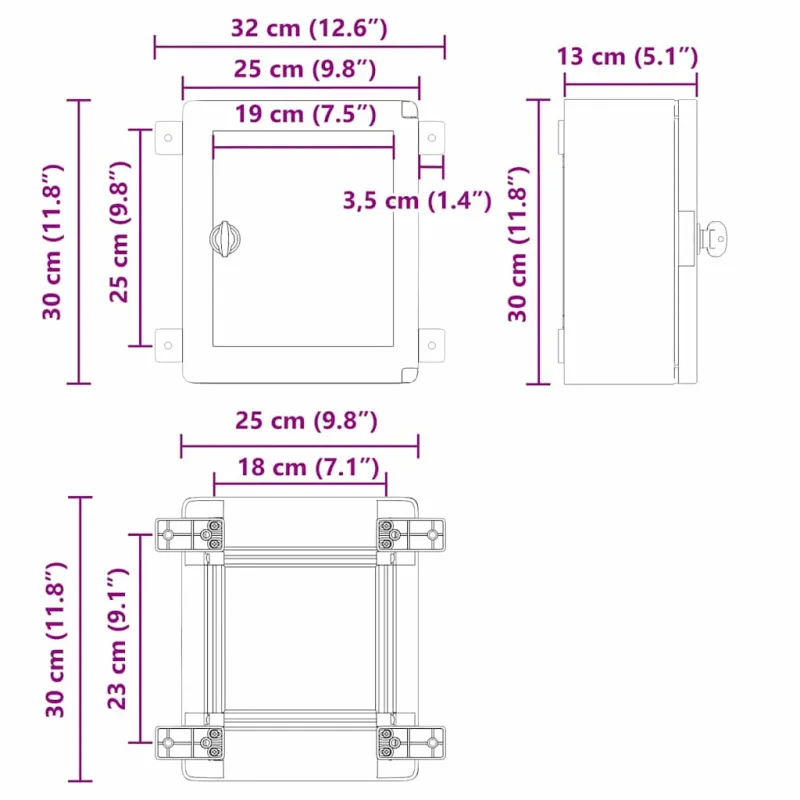 Control Cabinet Pilka 32 x 13 x 30 cm ABS plastikas