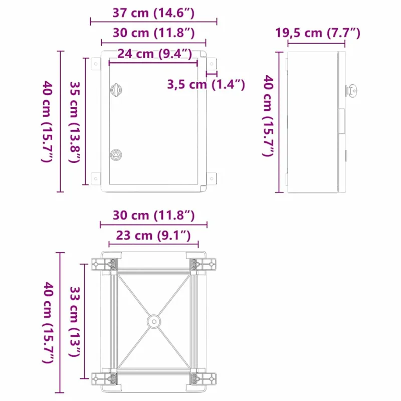 Control Cabinet Pilka 37 x 19,5 x 40 cm ABS plastikas