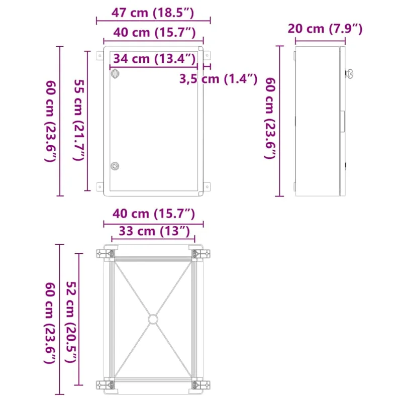 Control Cabinet Pilka 47 x 20 x 50 cm ABS plastikas