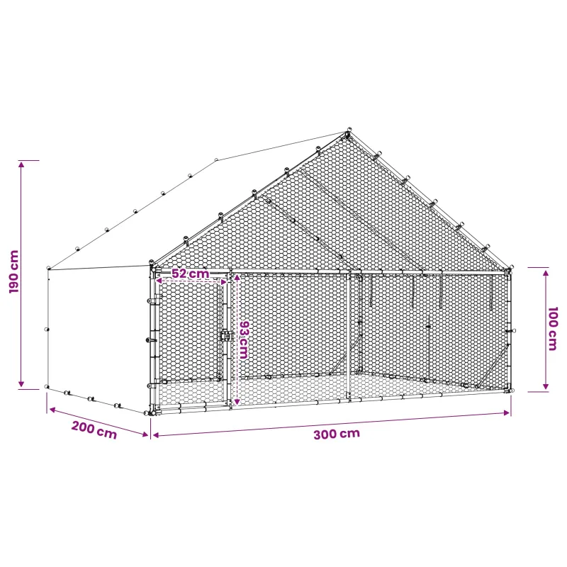 Vištų coop su stogu Sidabrinė 300 x 200 x 190 cm