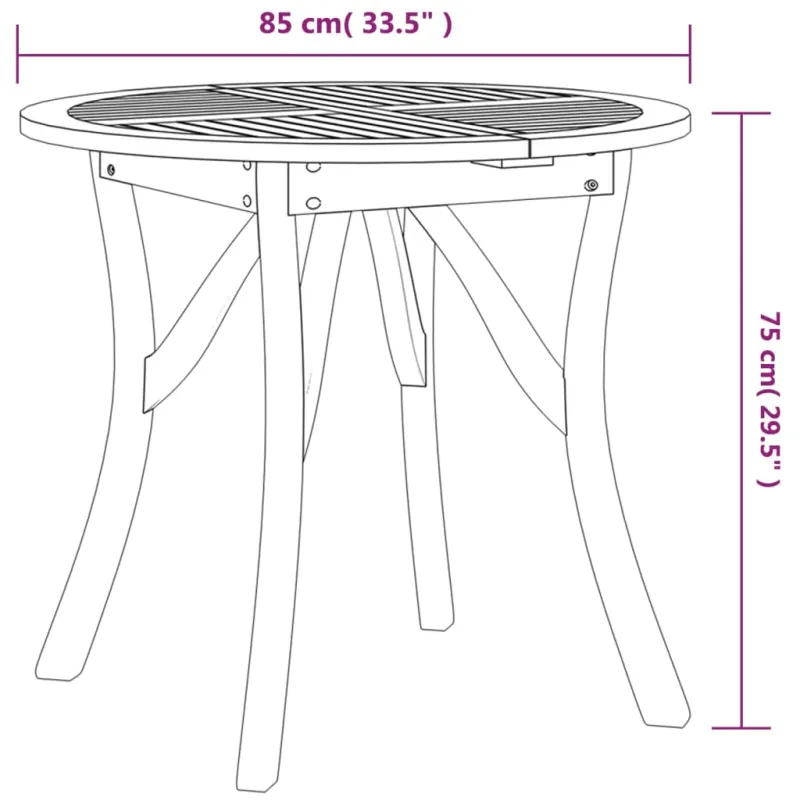 vidaXL Puutarhapöytä, 85 cm halkaisija, akatiilankkuun tehty