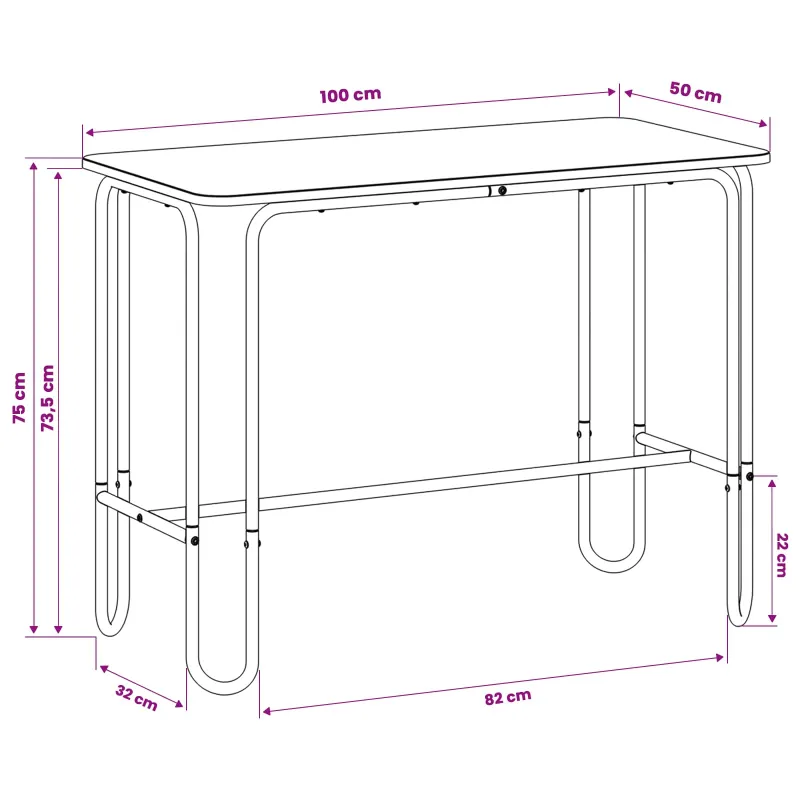 Valgomojo stalas 100 x 50 x 75 cm Apdirbta mediena Juoda
