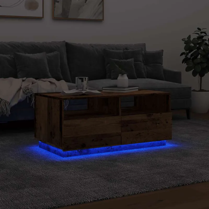 Kavos staliukas su LED lemputėmis, medienos, 90x49x40cm