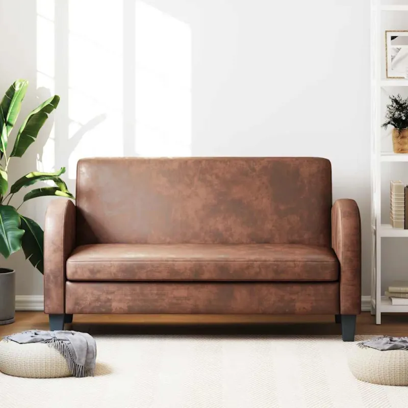 Dvivietė sofa, dirbtinė zomšos oda, ruda
