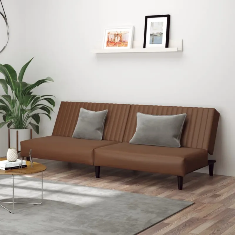Dvivietė sofa-lova, rudos spalvos, dirbtinė oda