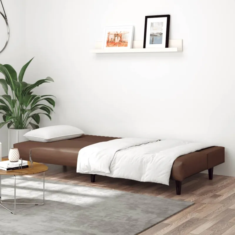 Dvivietė sofa-lova, rudos spalvos, dirbtinė oda
