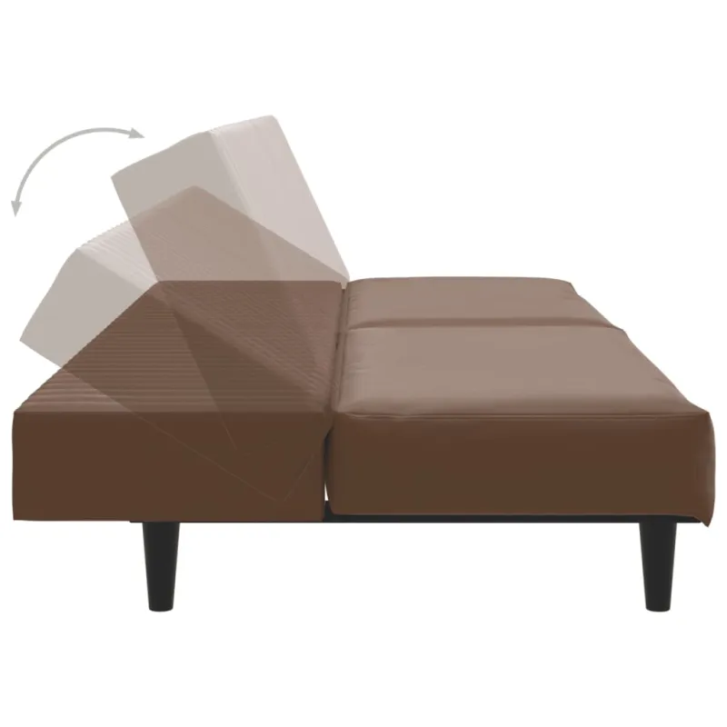 Dvivietė sofa-lova, rudos spalvos, dirbtinė oda