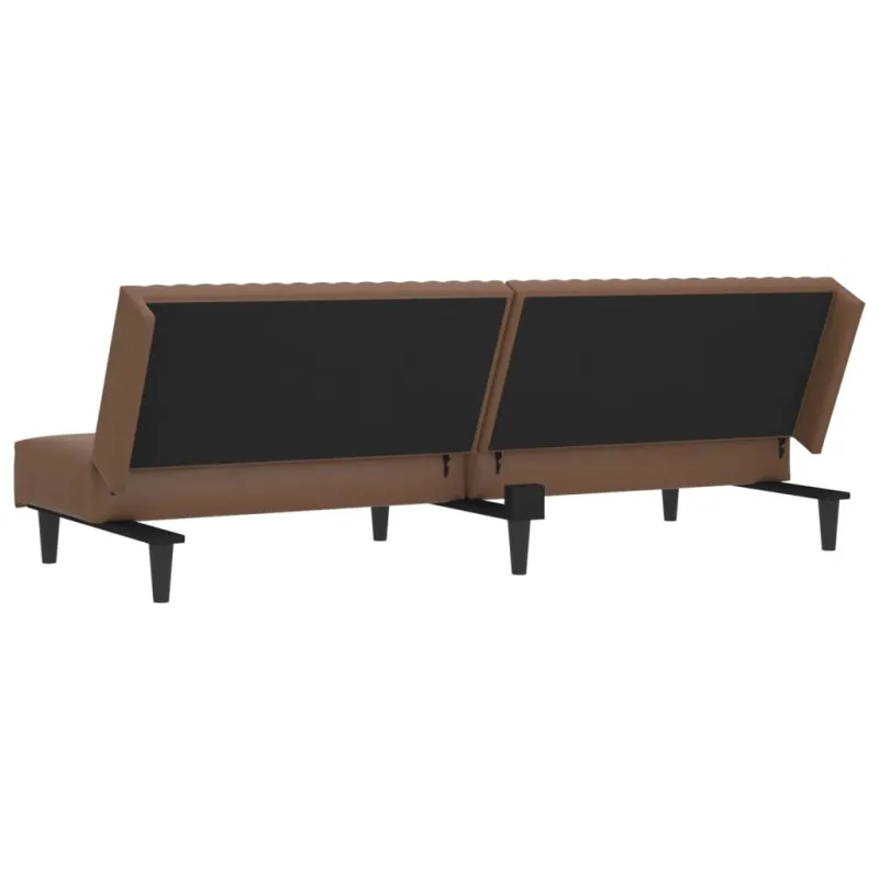 Dvivietė sofa-lova, rudos spalvos, dirbtinė oda