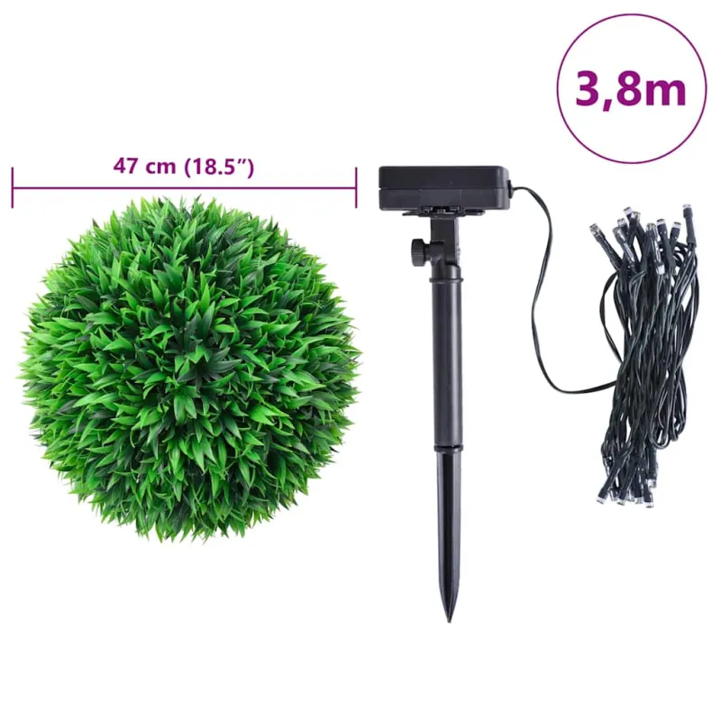 Dirbtiniai buksmedžio krūmai su LED lemputėmis 2vnt. žalia 47cm