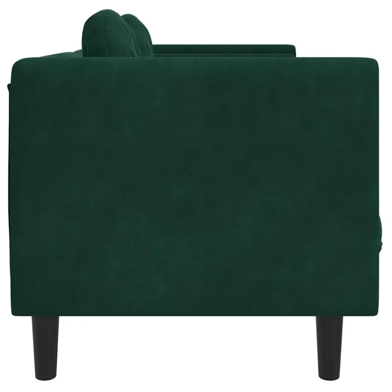 Trivietė sofa su pagalvėlėmis, tamsiai žalios spalvos, aksomas