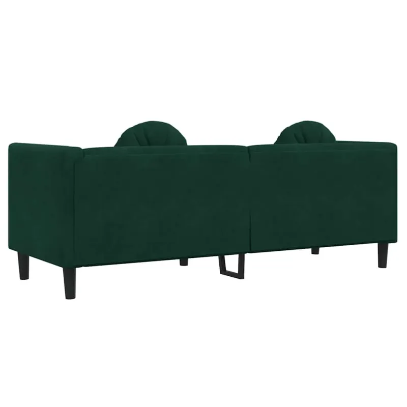 Trivietė sofa su pagalvėlėmis, tamsiai žalios spalvos, aksomas