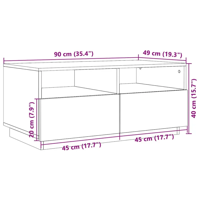 Kavos staliukas su LED lemputėmis, pilkas ąžuolo, 90x49x40cm