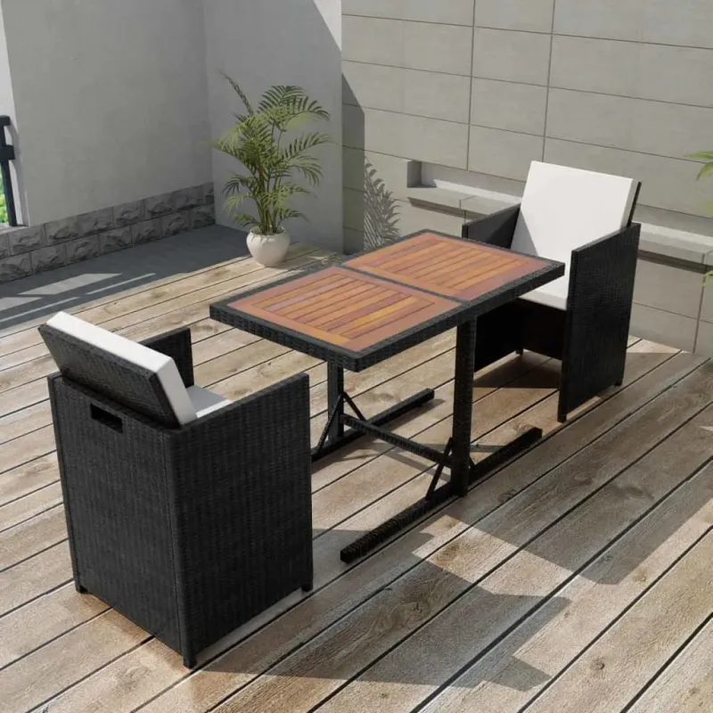 Bistro baldų komplektas su pagalvėmis, 3d., juodas, polirat.