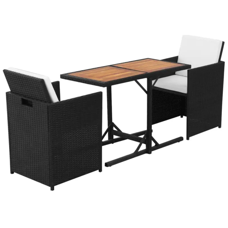 Bistro baldų komplektas su pagalvėmis, 3d., juodas, polirat.