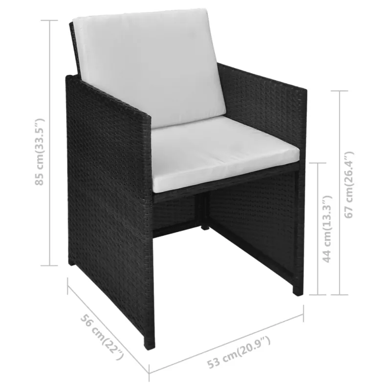 Bistro baldų komplektas su pagalvėmis, 3d., juodas, polirat.