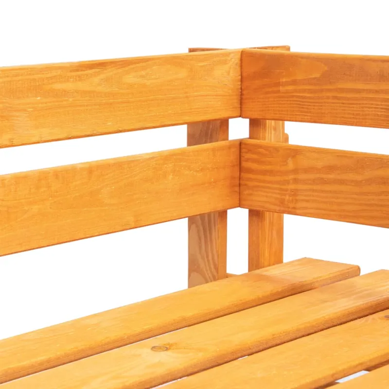 Kampinis sodo suoliukas iš palečių, medaus ruda, mediena
