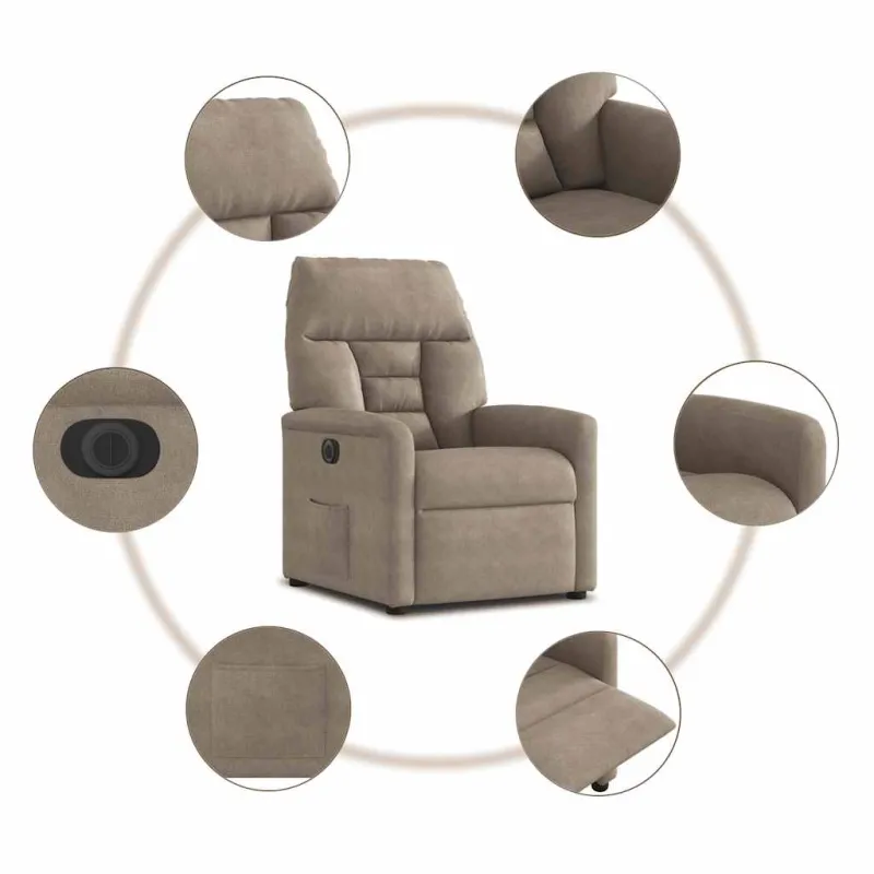 Atlošiamas elektrinis krėslas, taupe, mikropluošto audinys