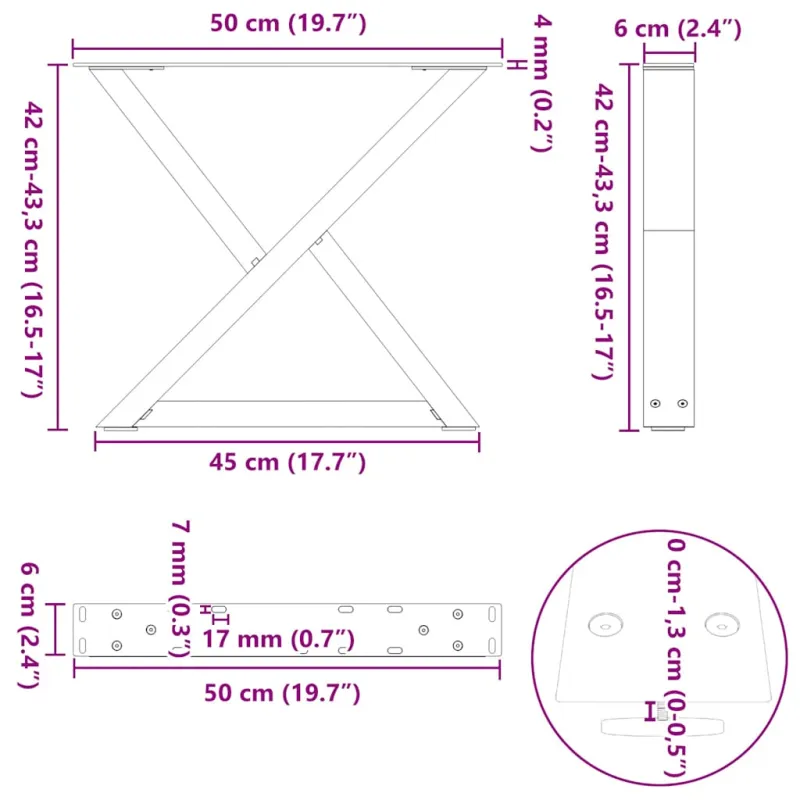 Kavos staliuko kojos, 2 vnt., antracito spalvos, 50x(42-43,3) cm, plienas